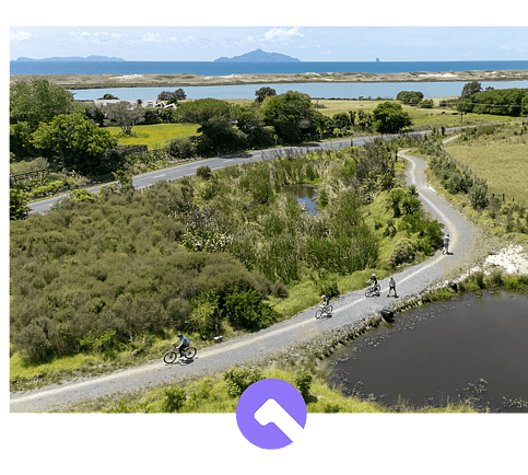 Waipu Cycle Trail seen from above with Bream Bay in the background