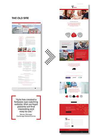 Before and after website design for Cambridge Medical Centre