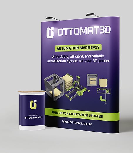 Trade show display booth and container mockup for 'Ottomated'.