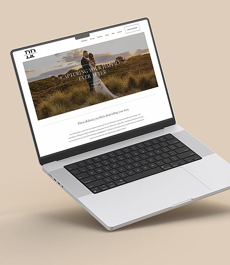 Laptop mockup displaying the Blink Photography website, on a beige background.