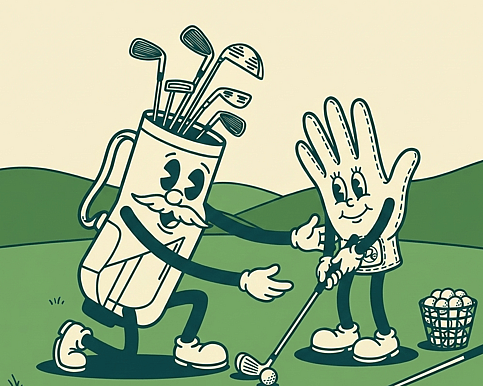 Illustration of characters practicing golf swing