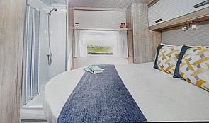 Fixed rear bed, with under storage