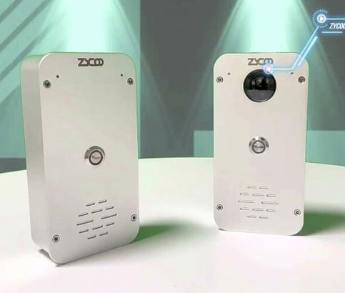 two rectangular speakers with buttons