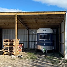 Horse float stored under custom pole shed in Canterbury