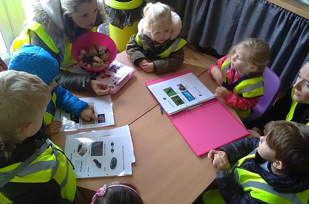 Before we went out to explore our wonderful coast line, The Children had to put on their thinking caps as we were in search of items on our journey down to the beach. Litter! I'm pleased to say there was no litter to be collected. We counted red cars, we searched for yellow flowers & we found the post box and posted letters! Lovely speech and language was observed, great counting skills too!  6 children get taken to the beach with three staff members - All children must wear reins and high vis jackets