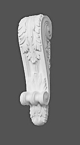 Plaster corbel with acanthus leaf on front and scrolls on each side. BC941, length 542mm x 140mm width x  150mm depth. 