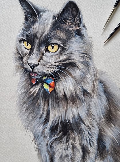 Carter Pet Painting Commission Art New Zealand. Caricature pet art. Hyper realistic pet art. Dog and cat commission artwork. Kayla pet paintings. Kaela pet paintings