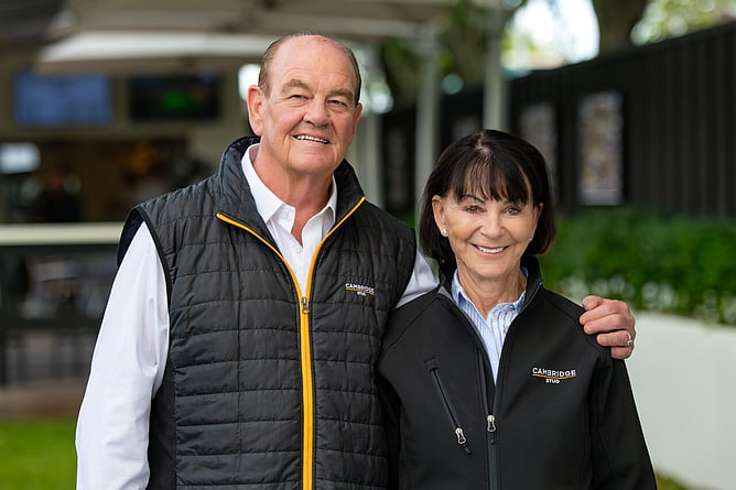 Sir Brendan and Lady Jo Lindsay of Cambridge Stud pictured at Karaka - Photo: Roger Laxon
