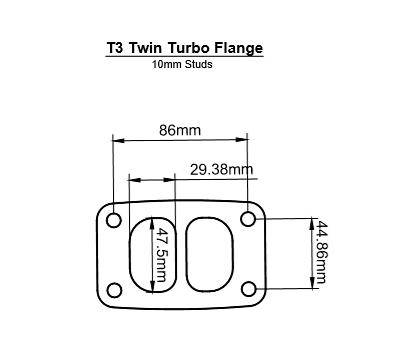 t3 twin scroll turbo flange dimensions mm