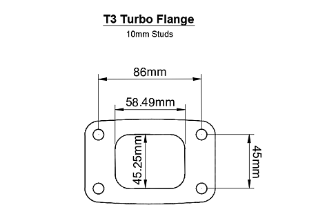 t3 turbo flange dimensions mm