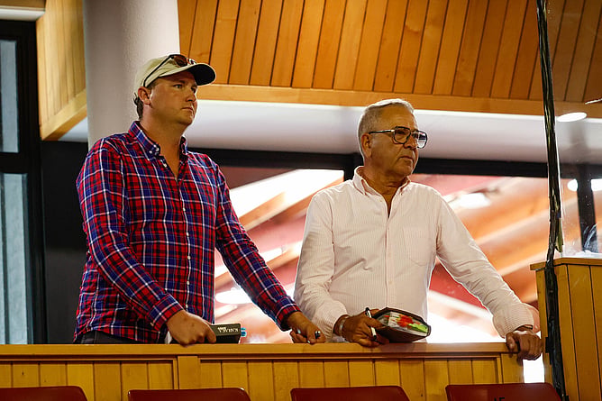 Robert Wellwood and Roger James at Karaka - Photo: Angelique Bridson