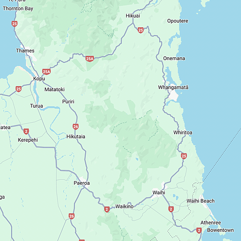 Map showing the roads to Whangamata