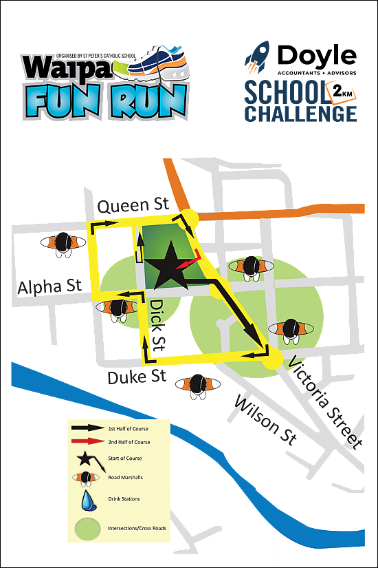 View the course map for the Waipa Fun Run 2km schools challenge