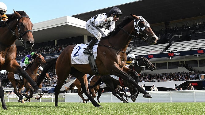 Tuxedo winning the Gr.3 Elsdon Park Aotearoa Classic (1600m) at Ellerslie on Saturday.   - Photo: Kenton Wright (Race Images)
