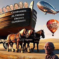 Horse-drawn boat moving through an outdoor setting, symbolising journey, teamwork, and shared direction