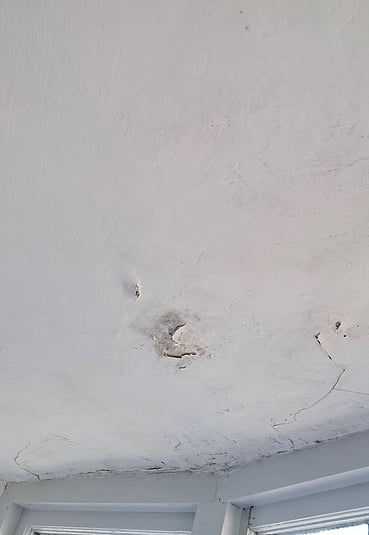 Flaking plaster and black mould