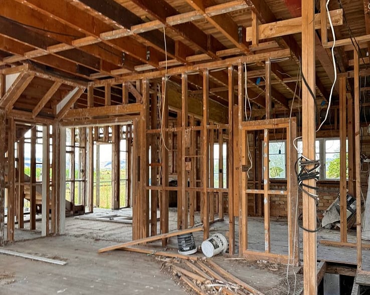 Timber framing exposed after an interior strip-out