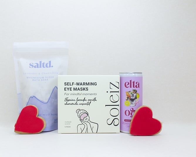 The me time gift box NZ &mdash; NZ-made self-care gift box with Saltd bath salts, Soleiz eye mask and Elta Ego cocktail