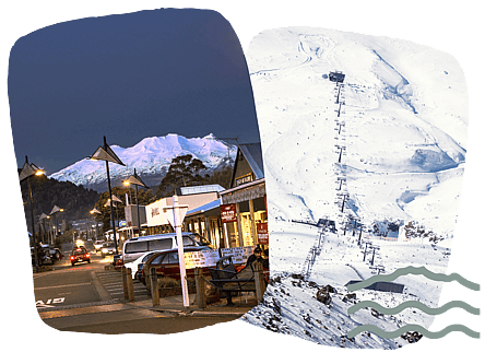 Ohakune, Mt Ruapehu in snow, and the Turoa Ski Area