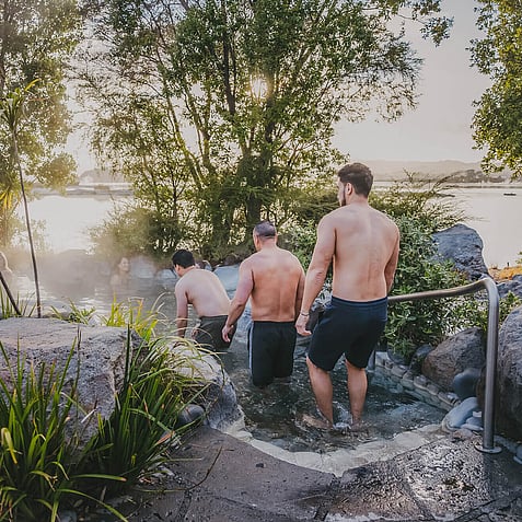 Guests entering geothermal pools at Polynesian Spa Rotorua