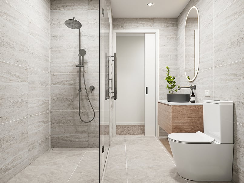 Bathroom image of Highgate Ridge townhouse in Maori Hill by MJW Homes. Dunedin, Otago NZ