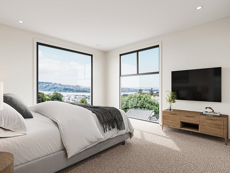 Bedroom image of Highgate Ridge townhouse in Maori Hill by MJW Homes. Dunedin, Otago NZ