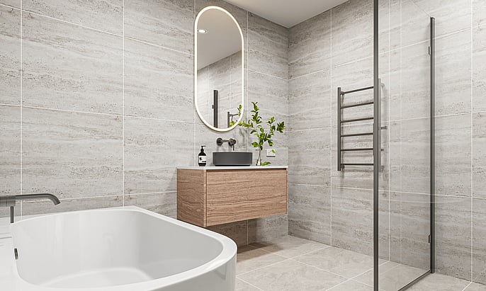 Bathroom image of Highgate Ridge townhouse in Maori Hill by MJW Homes. Dunedin, Otago NZ