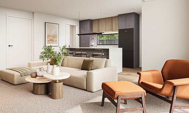 Lounge interior image of Highgate Ridge townhouse in Maori Hill by MJW Homes. Dunedin, Otago NZ