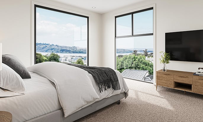 Bedroom image of Highgate Ridge townhouse in Maori Hill by MJW Homes. Dunedin, Otago NZ