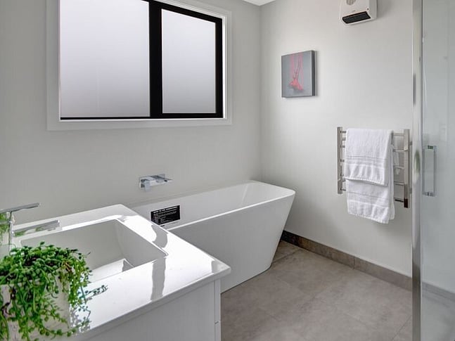 Family bathroom image of Ajax Street townhouse development. MJW Homes. Dunedin, Otago. NZ.