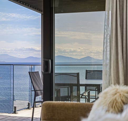 Views of Lake Taupo from upper terrace units at Roam, Taupo