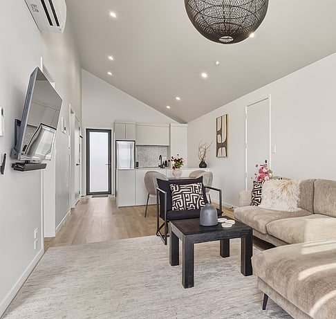 Living area in accommodation in Taupo with tv and streaming services
