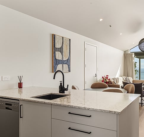 Modern kitchen with Nespresso machine at accommodation in Taupo, New Zealand