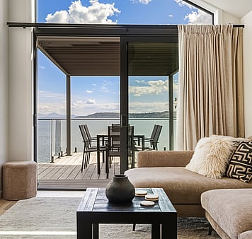 View from living area in upper terrace units at Roam, Lake Taupo