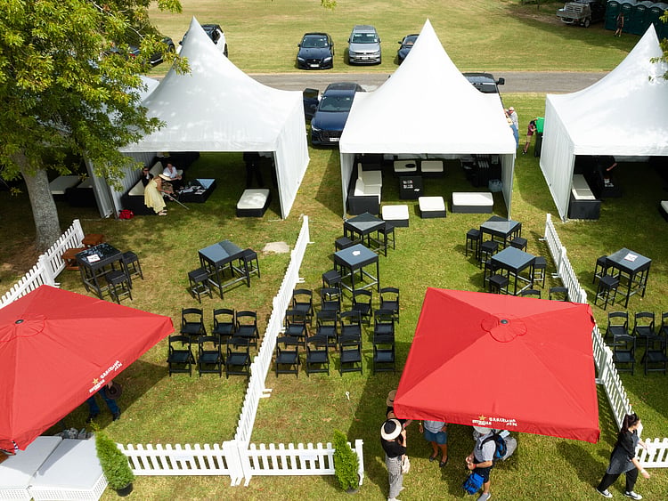 VIP marquee lounge at sports event with seating and refreshments &ndash; premium event marquee Auckland