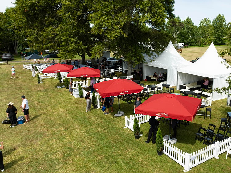 VIP marquee lounge at sports event with seating and refreshments &ndash; premium event marquee Auckland