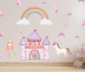 Princess castle wall decal set rainbow and butterflies