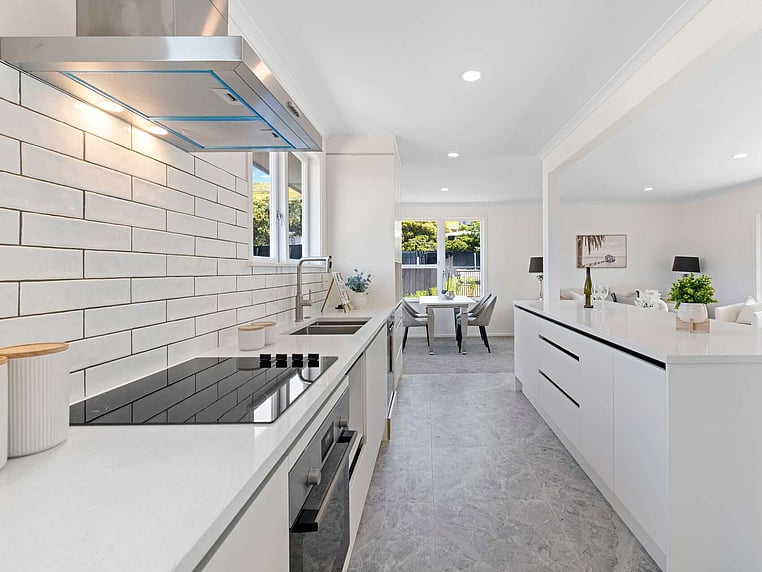 Image of a residential home renovation. Newly renovated kitchen by Auckland builders, Eden Construction. New Zealand.