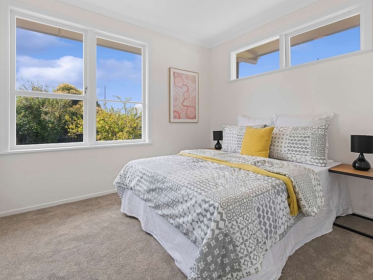 Image of a residential home renovation. Newly renovated bedroom by Auckland builders, Eden Construction. New Zealand.