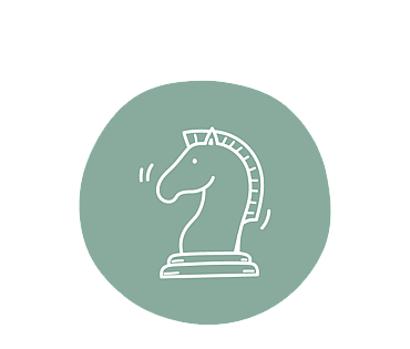 Chess piece icon to start Strategy text for Belle PR