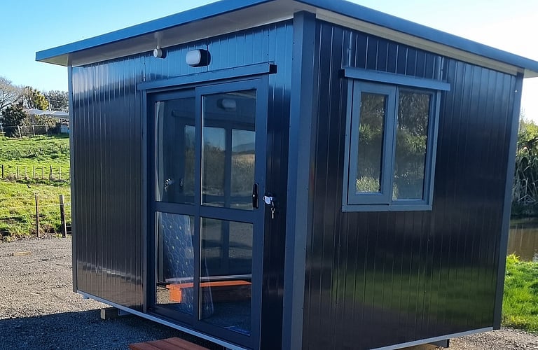 3.6m x 2.4m Black cabin with front step