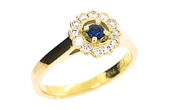 Diamond Sapphire cluster 18ct yellow gold