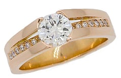 Round Brilliant diamond with round brilliant diamond accents set in 18ct Rose gold, Marc Bendall, engagement rings, Christchurch jewellers