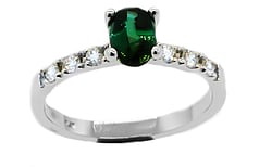 Oval Tourmaline with round brilliant diamonds set in Platinum