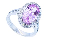 Kunzite Diamond halo setting, 18ct white gold ring, engagement rings,  Marc Bendall, Christchurch Jewellers