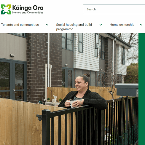 Kāinga Ora website screenshot