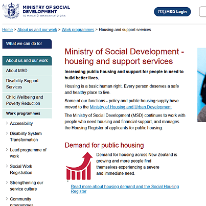 Ministry of Social Development Website Screenshot