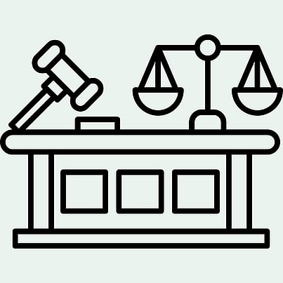 Illustration of hammer and scales