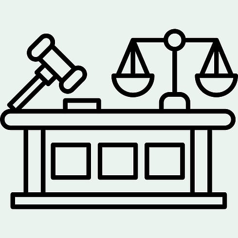 Illustration of hammer and scales