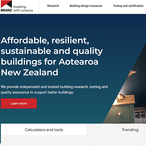 Building Research Association of New Zealand Website Screenshot